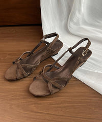 Brown Suede Splicing Wedge Sandals Peep Toe