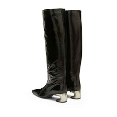 Metal Sculptured Heel Knee High Boots