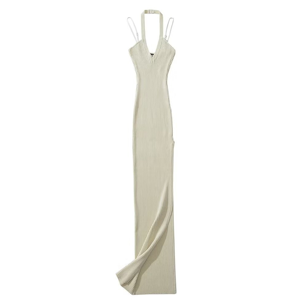 High Slit Knitted Halter Dress