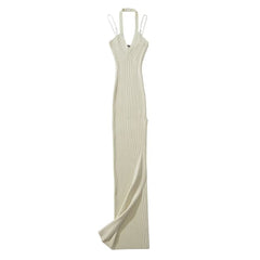 High Slit Knitted Halter Dress