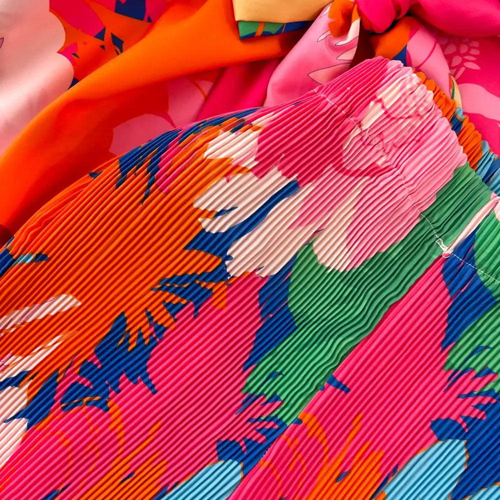 Multicolor Shirt+Pants Pleated Set