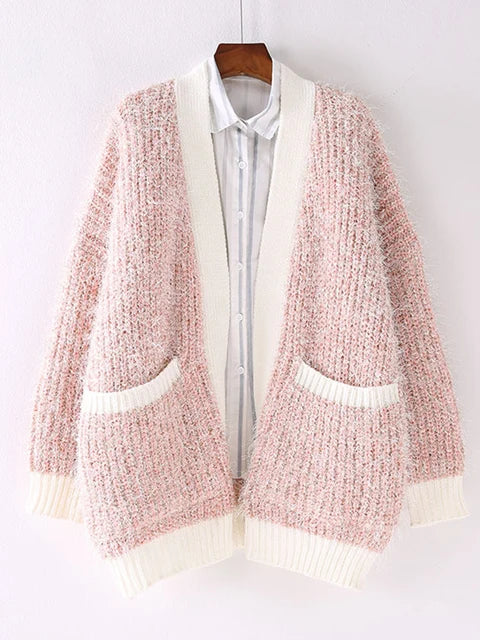 Fuzzy Contrast Edges Knitted Cardigan