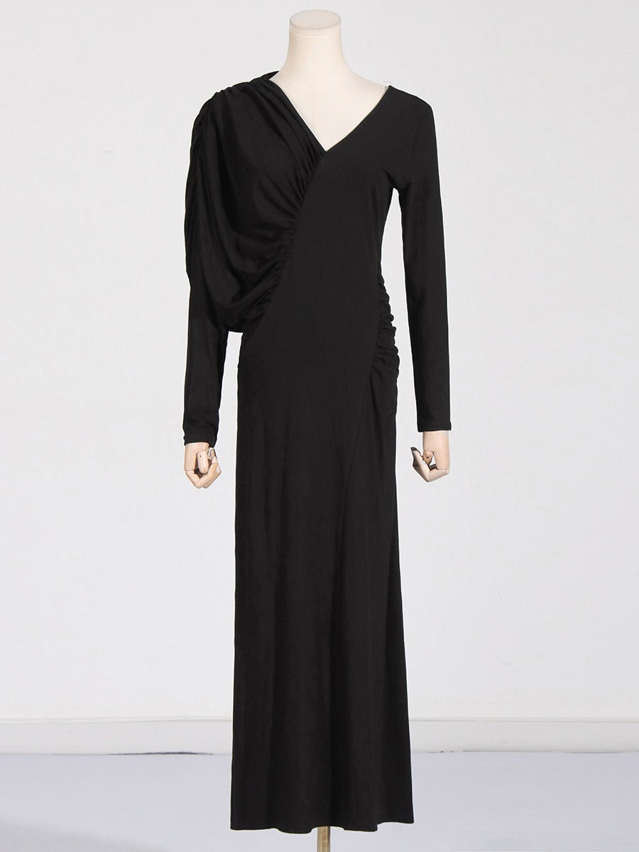 Asymmetric V-Neck Slim Fit Maxi Dress