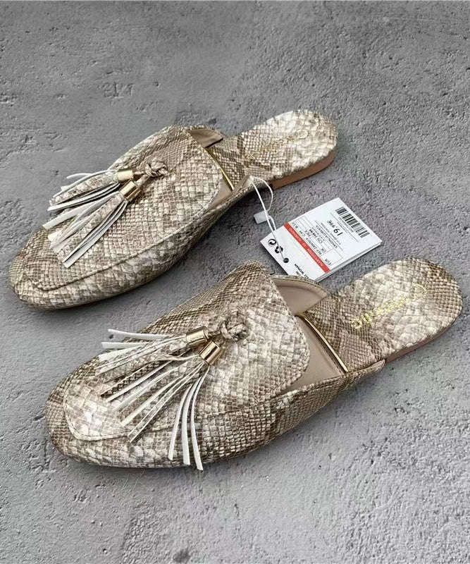 French Apricot Tassel Faux Leather Slide Sandals