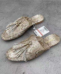 French Apricot Tassel Faux Leather Slide Sandals