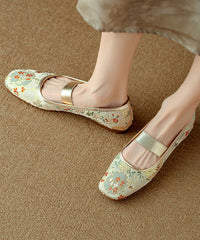 Chinese Style Blue Embroidered Splicing Flat Shoes For Women