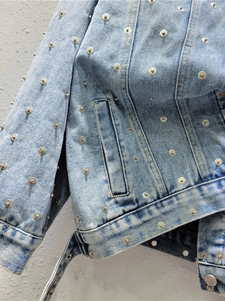 Metal Nail Bead Denim Jacket