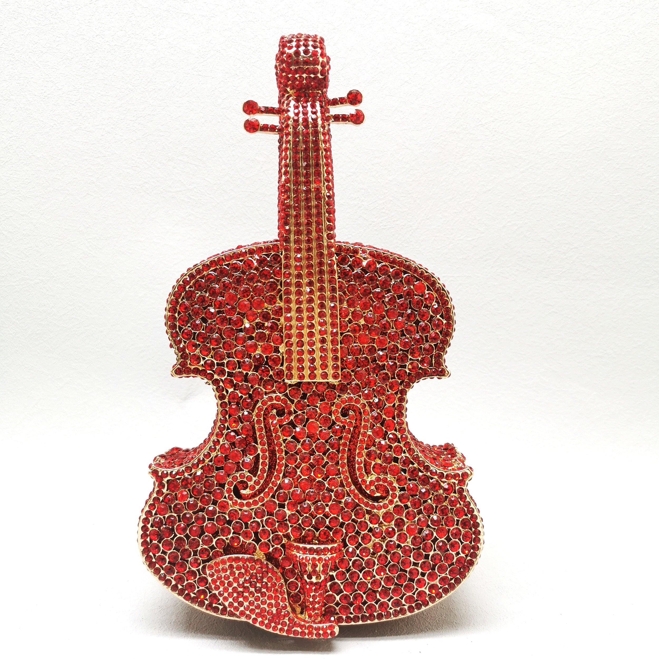 Violin-Shape Rhinestone Clutch Bag