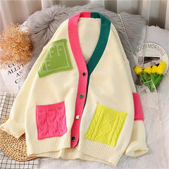 Color Play Patches Knitted Cardigan