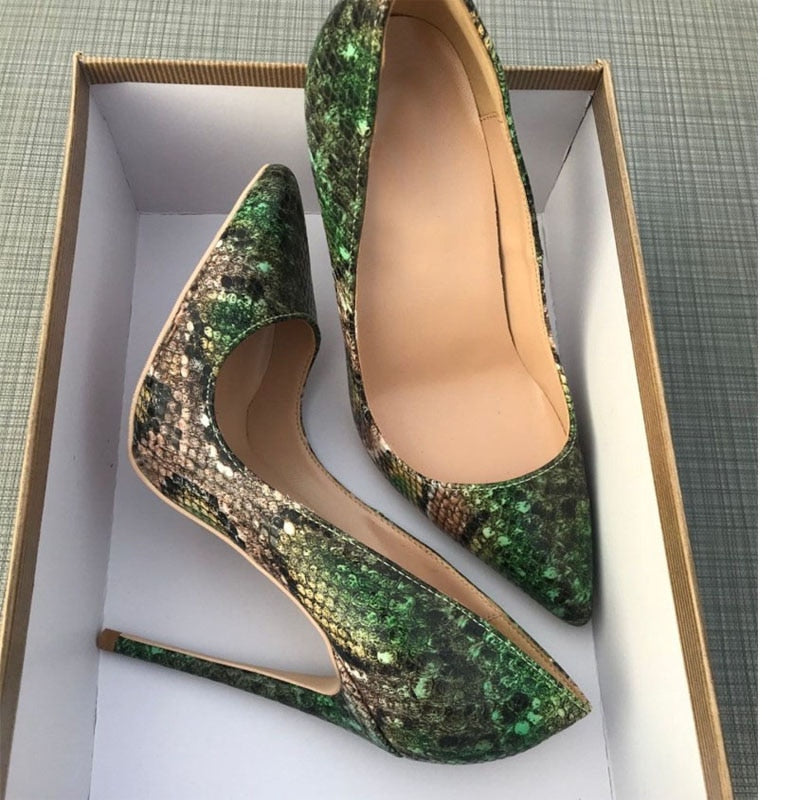 Green Snake Pattern Stiletto Pumps