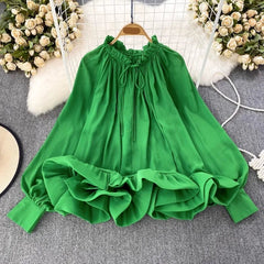 O-Neck Ruffled Long Sleeves Top
