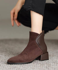Brown Splicing Elegant Chunky Suede Boots