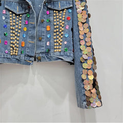 Sequin Diamond Rivet Loose Vintage Denim Jacket