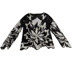 3D Flower Sequins Pattern Retro Mesh Shirt