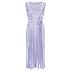 Satin Splicing Belt Dress