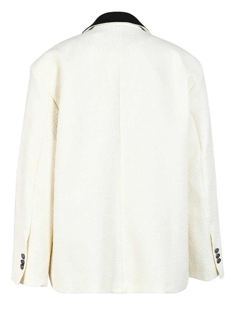 White Single-Breasted V-Neck Long Sleeve Coat