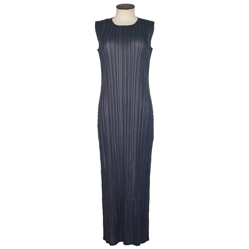 Solid Pleated Sleeveless Midi Dress