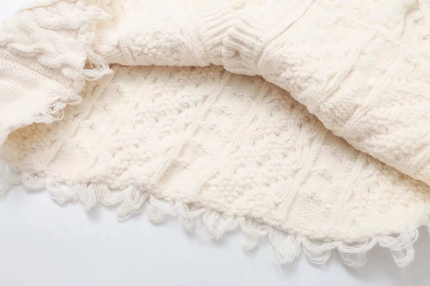 Fringed Asymmetric Hem Knitted Cardigan