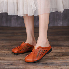 Women Hollow Leather Casual Slippers