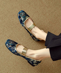 Chinese Style Blue Embroidered Splicing Flat Shoes For Women