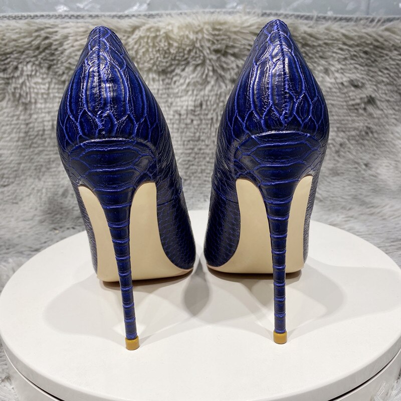 Navy Crocodile Pattern Pointed-Toe Pumps Shoes