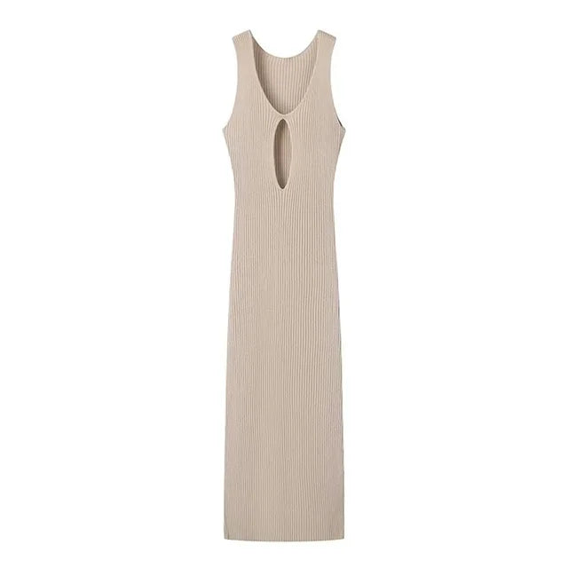 Slim Fit V-Neck Hollow Slit Dress