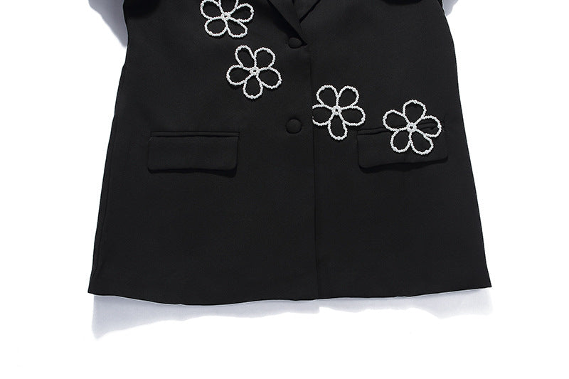 Retro Pearl Flower Embellished Blazer