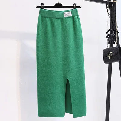 Front Slit Knitted Loose Skirt