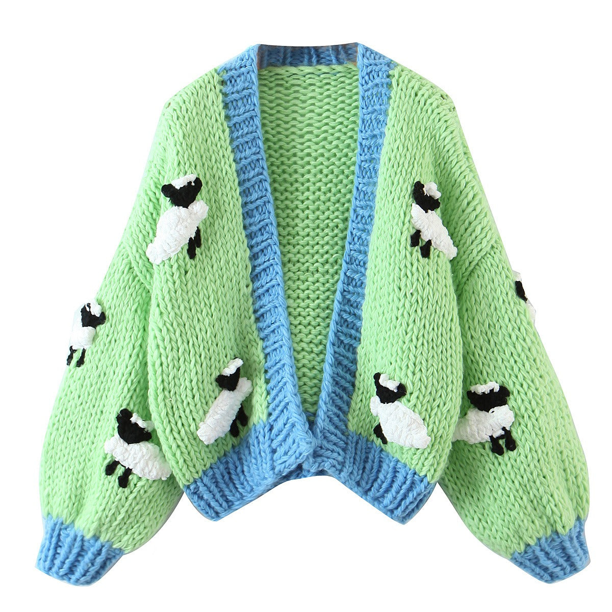 Animal Pattern Handmade Coarse Needle Knitted Long Sleeve Cardigan