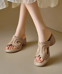 Classy Apricot Chunky Sheepskin Slide Sandals Peep Toe