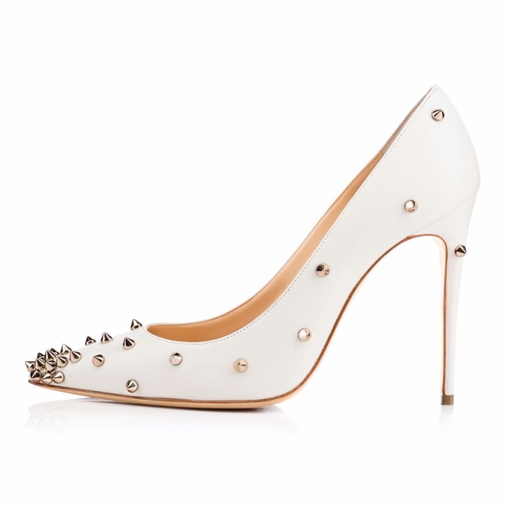 White Leather Rivet Stiletto Pump