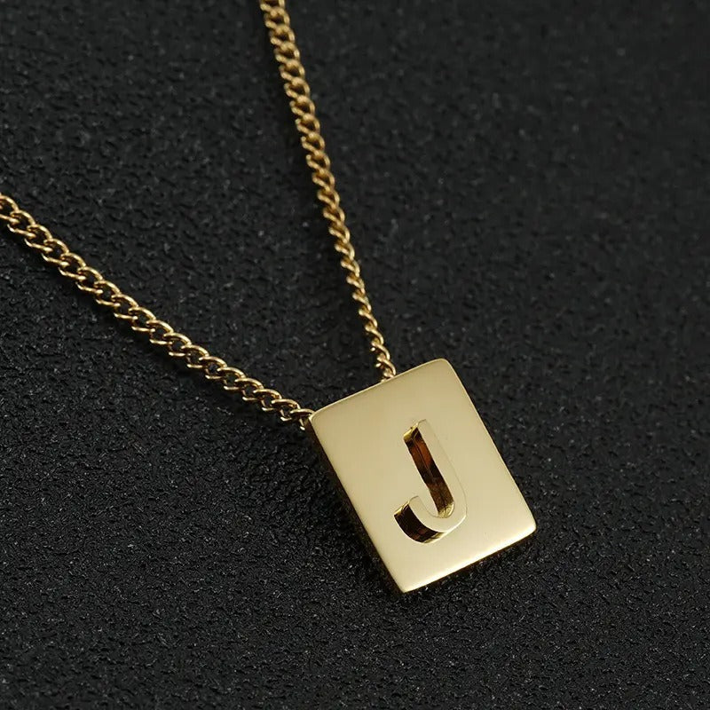 Stainless Steel Square Letter Necklace