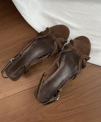 Brown Suede Splicing Wedge Sandals Peep Toe