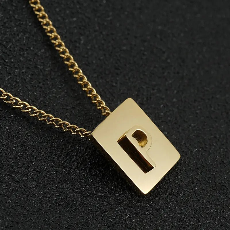 Stainless Steel Square Letter Necklace