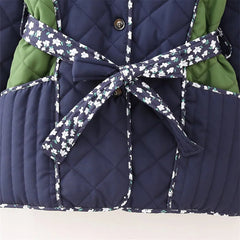 Puff Color Block Tie Waist Jacket