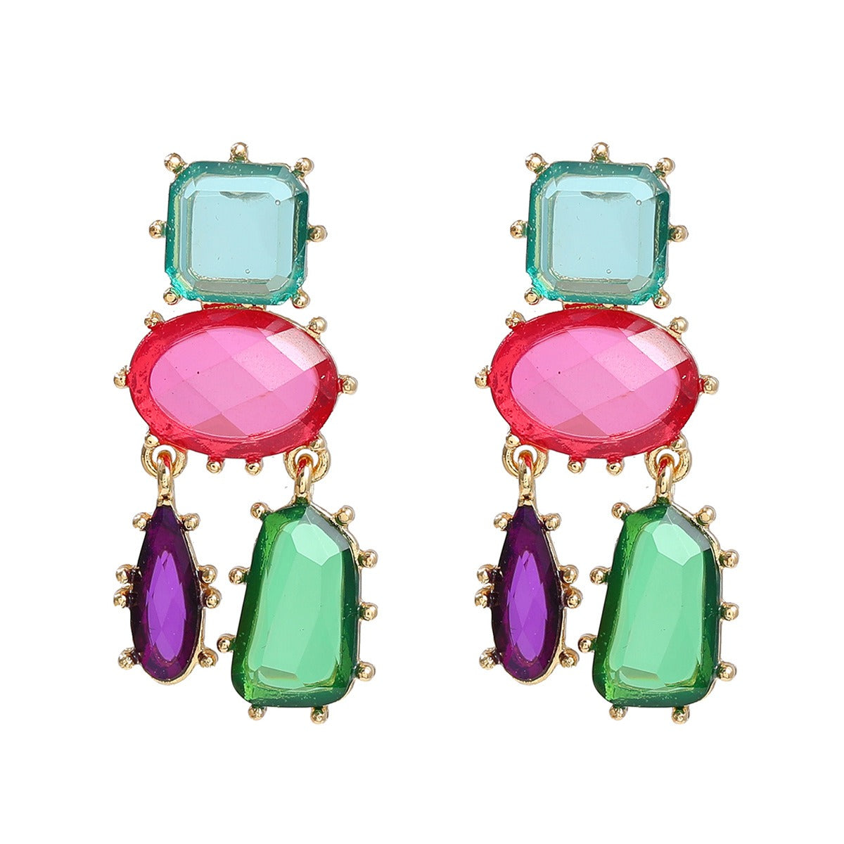 Colorful Exaggerated Multi-Layered Geometric Earrings