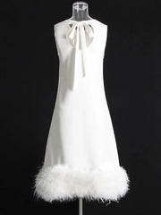 Solid Patchwork Feather Hem Tank Dress