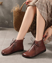 Casual Cross Strap Boots Black Cowhide Leather Ankle boots