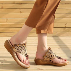 Women Casual Leather Shoes Beige Portable Slippers