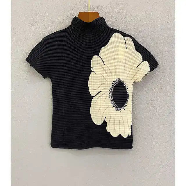 Printed Thin Pleated Stretchy Slim Fit Top