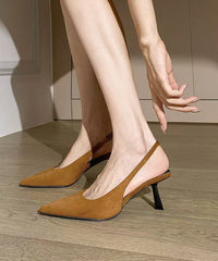 Brown Sandals High Heel Suede Stylish Splicing Pointed Toe