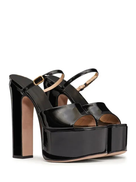 Thick Sole High Heel Platform Leather Sandals