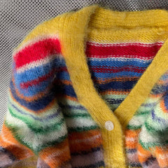 Multicolor Striped Long Sleeves V-Neck Cardigan Sweater