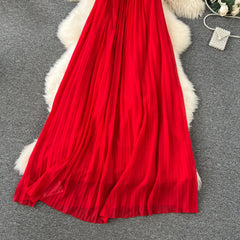 Red Chiffon Hanging Neck Midi Dress