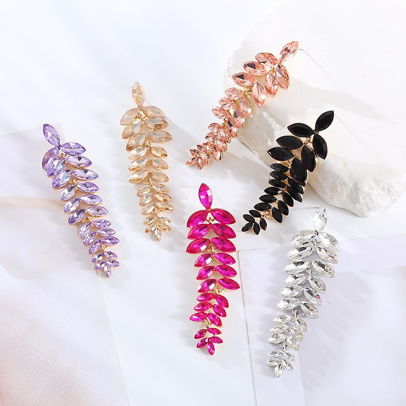 Multi-Layered Diamond Leaf Flower Earrings
