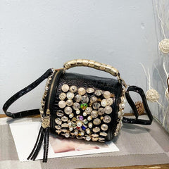 Classic Handmade Rhinestone Cylinder Shoulder Bag