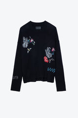 Butterfly Flower Letter Embroidery Knitted Sweater