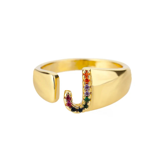 Multicolor Zircon Alphabet Plated Rings