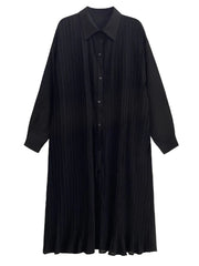 A-Line Pleated Midi Long Sleeved Large Shirt Dress