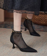 Breathable Mesh Black Rivet Splicing Boots Pointed Toe